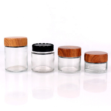 1oz 2oz 3oz wooden lid glass container jars with childproof cap